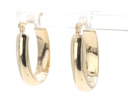 Women's 0.7" Small Dainty 14KT Yellow Gold High Shine Oval Hoop Earrings - 1.30g