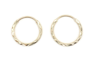 Classic 14KT Yellow Gold Diamond Cut Small Round 14mm Hoop Earrings 0.77 Grams 