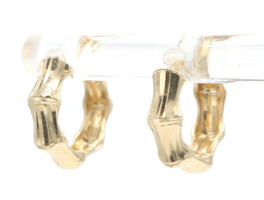 14KT Yellow Gold High Shine Bamboo Style Small 12.9mm Hoop Round Earrings - 2.0g