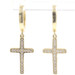 1.2" 14KT Yellow Gold Dangle Round Cubic Zirconia CZ Cross Round Hoop Earrings