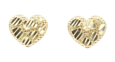 Classic 14KT Yellow Gold High Shine Diamond Cut Heart Stud Earrings - 2.84 Grams