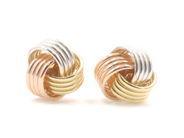 Classic 14KT Yellow White & Rose Gold Tri-Color 8.4mm Knot Stud Earrings - 1.5g