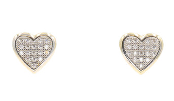 14KT Yellow Gold Iced Round Cubic Zirconia CZ High Shine Heart Stud Earrings  
