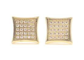 14KT Yellow Gold Square Micro Pave Round Cubic Zirconia 9.3mm Stud Earrings 2.4g