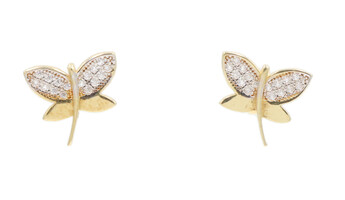 14KT Yellow Gold Women's Classic Cubic Zirconia CZ Butterfly Stud Earrings 1.5g
