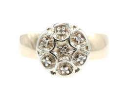 Women's 0.07 Ctw Single Cut Diamond Flower Cluster 10KT Yellow Gold Ring 3.41g