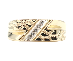 Men's Diagonal 0.05 Ctw Round Single Cut Diamond 10KT Yellow Gold Nugget Ring