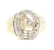 Estate 14KT Yellow Gold 0.28 ctw Round Diamond Horse Head / Horseshoe Ring 9.2g