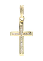 10KT Yellow Gold Petite 0.18 ctw Round Diamond Channel Set 0.9" Cross Pendant