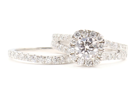 3.00 ctw Round Brilliant Lab Grown Diamond Halo 14KT White Gold Wedding Ring Set