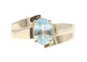 Solitaire 0.85 Ct Oval Cut Blue Topaz 14KT Yellow Gold Bypass Ring by CI 2.83g