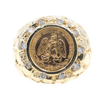 0.30 Ctw Round Diamond Faux 1945 Dos Pesos Coin in 14KT Yellow Gold Nugget Ring 