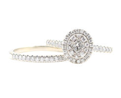 1.22 Ctw Princess & Round Diamond 14KT White Gold Oval Double Halo Wedding Set