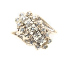 Women's 0.18 Ctw Single Cut Diamond 10KT Gold Waterfall Bypass Cluster Ring 4g