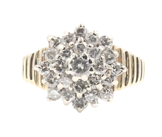 0.85 ctw Round Diamond Two Tone 14KT Yellow Gold Women's Estate Cluster Ring 