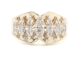 Women's 0.30 Ctw Round Diamond 10KT Yellow Gold 2-Row Estate Ring AA - 3.47g