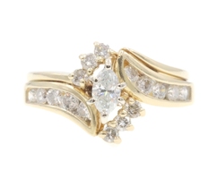 Estate 0.84 Ctw Marquise & Round Diamond 14KT Yellow Gold Soldered Wedding Set