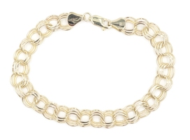 Classic 7.5" 10KT Yellow Gold 8.7mm Wide Triple Link Women's Charm Bracelet 9.5g