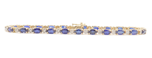 6.15 ctw Lab Created Sapphire & 0.20 ctw Diamond 14K Yellow Gold Tennis Bracelet
