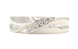 Diagonal 0.10 Ctw Round Diamond 10KT White Gold Satin Wedding Band Size 13 MGW