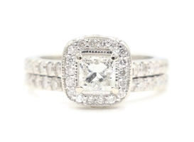 1.95 Ctw Princess & Round Diamond 14KT Gold Hidden Halo Soldered Wedding Set