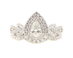 1.30 ctw Neil Lane Pear & Round Diamond Halo Wedding Ring Set 14KT White Gold 