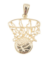 High Shine 14KT Yellow Gold Basketball Hoop Swoosh Necklace Pendant 1" - 1.7g