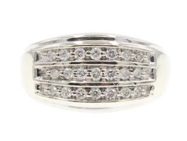 Men's 0.40 Ctw Round Diamond 3-Row Cluster 10KT White Gold Statement Ring 5.66g