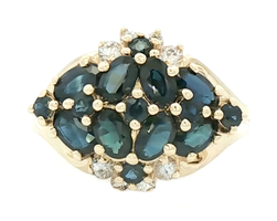 2.15 ctw Oval and Round Cut Blue and White Lab Created Sapphire 10KT Gold Ring