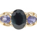 Natural 2.0 Ct Oval Sapphire & Pear Tanzanite 10KT Yellow Gold 3-Stone Ring 3g