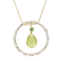 1.55 ctw Teardrop Cut Peridot Diopside & Diamond 20" 10KT Yellow Gold Necklace