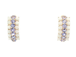 1.90 Ctw Cabochon Opal & 1.40 Ctw Round Tanzanite 10KT Gold Semi-Hoop Earrings