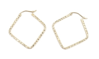 1.18" / 30mm Geometric Style Diamond Cut High Shine Square Hoop Earrings 1.5g