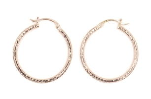 1.2" / 31mm Diamond Cut High Shine 14KT Rose Gold Women's Classic Hoop Earrings 