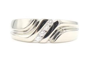 Men's Diagonal Channel 0.12 Ctw Round Diamond 14KT White Gold Wedding Ring by FG