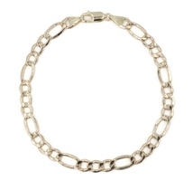 High Shine 10KT Yellow Gold 5.8mm Hollow Figaro Chain Bracelet 8 1/4" - 3.29g