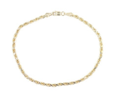 High Shine 10KT Yellow Gold 2.8mm Wide Semi-Hollow Rope Chain Bracelet 8" - 4.8g