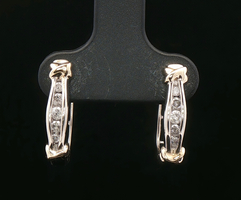 Estate 0.6" 10KT Two Tone Gold 0.25 ctw Round Diamond Channel Set Hoop Earrings 