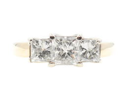 2.00 ctw Princess Cut Natural Diamond 14KT Yellow Gold Past Present Future Ring