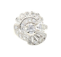 Art-Deco Style 1.60 Ctw Round Diamond 14KT White Gold Cocktail Cluster Ring 4.7g