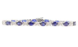 12.50 ctw Lab Created Sapphire & 0.06 ctw Diamond 10K White Gold Tennis Bracelet