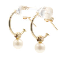 4.6mm White Round Cultured Pearl 14KT Yellow Gold Estate 17mm Hoop Earrings 