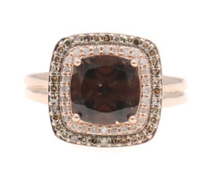 1.20 Ct Smoky Quartz, White & Champagne Diamond 10KT Rose Gold Double Halo Ring