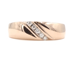 Men's 0.09 ctw Round Diamond Diagonal 10KT Rose Gold Wedding Band Ring by MGW 