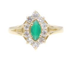 Women's Marquise Green CZ & Round Clear CZ Halo 14KT Yellow Gold Ring 2.55g