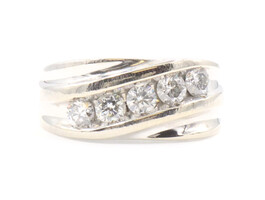 Diagonal Channel-Set 1.0 Ctw Round Diamond 14KT White Gold Wedding Band Ring 10g