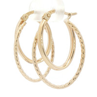 Estate 10KT Yellow Gold Rope Detailed 1" Overlapping Oval Hoop Earrings - 1.9g
