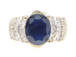 Natural 1.90 Ct Oval Sapphire & Round Diamond 14KT Yellow Gold Cocktail Ring 8g