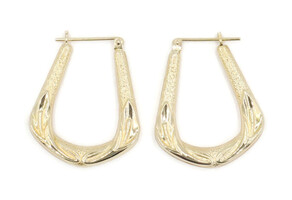Estate 14KT Yellow Gold Women's Unique 0.9" / 23.1mm Hoop Earrings - 1.6g 