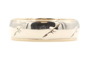 Men's Classic 6.4mm Wide Etched Unique Style Two Tone 14KT Gold Band Ring 5.4g